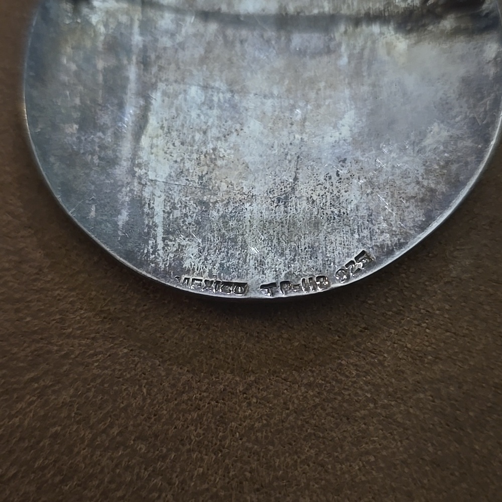 Silver Round Pin with Turquoise Inlay Geo Design - Picture 3 of 3